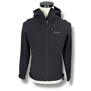 Marmot Moblis Soft Shell Jacket Women’s XS Black Hooded Long Sleeve Full Zip